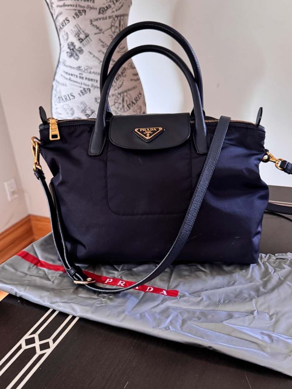 Prada Black Nylon Shoulder Tote with Gold Hardware - Picture 3 of 16